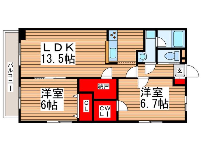 コクシネール(2LDK/2階)の間取り写真