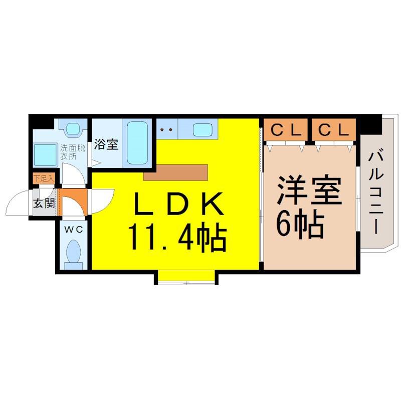 フラットS(1LDK/4階)の間取り写真