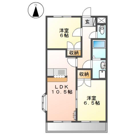 グリーンハイム松橋II(2LDK/2階)の間取り写真