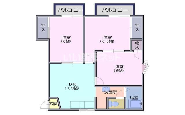 サンライズB棟(3DK/2階)の間取り写真