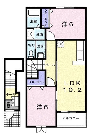 スプリングコートB(2LDK/2階)の間取り写真