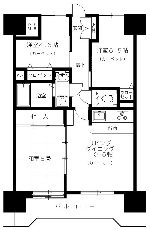 ライオンズプラザ長町中央(3LDK/4階)の間取り写真