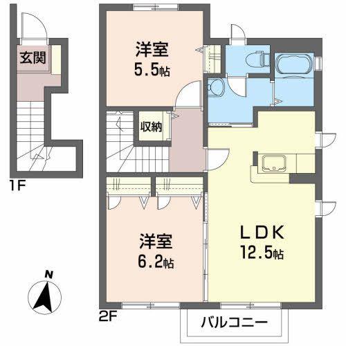 シャーメゾンさくらA棟(2LDK/2階)の間取り写真