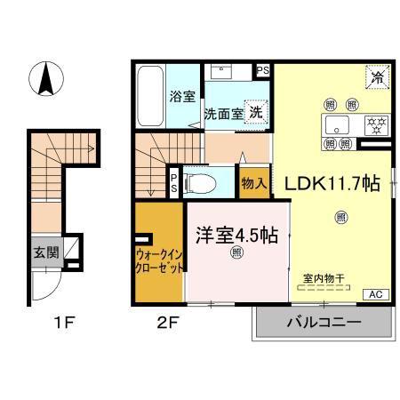 ソルメール・ワ(1LDK/2階)の間取り写真