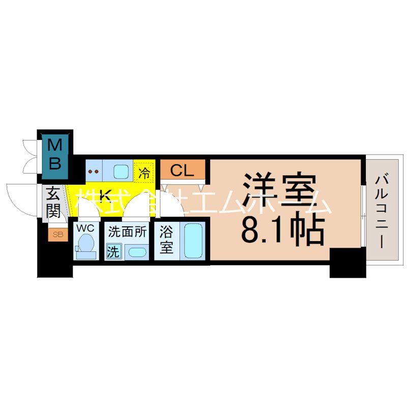 プレイズシード名駅北(1K/7階)の間取り写真