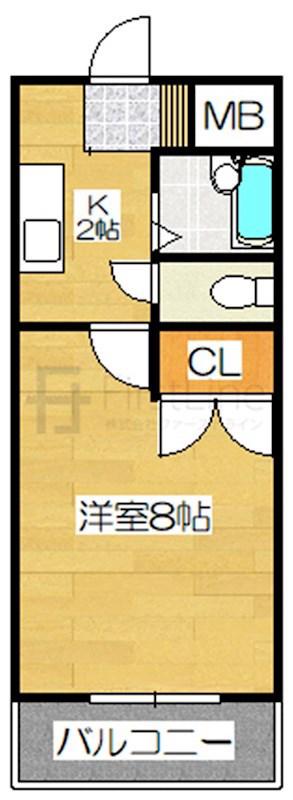 エクセルU(1K/2階)の間取り写真