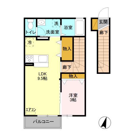 グランコート 蓮(1LDK/2階)の間取り写真