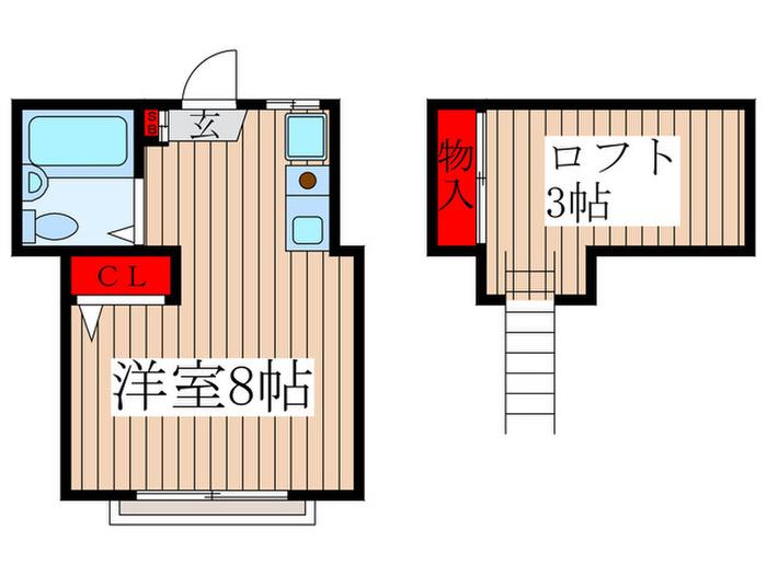 三宅ハイツ(ワンルーム/2階)の間取り写真