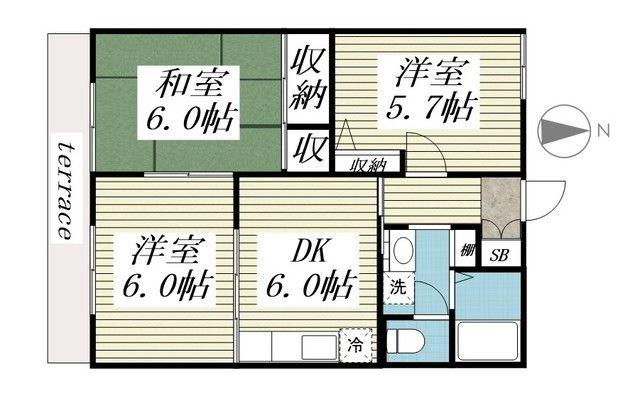 シャトルさつき(3DK/1階)の間取り写真