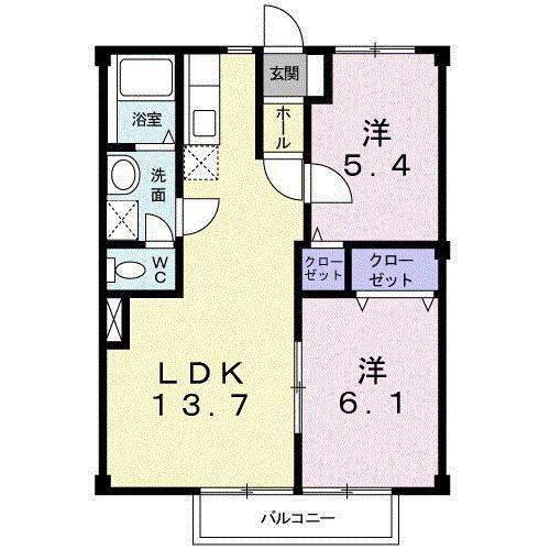 アジュールC(2LDK/1階)の間取り写真