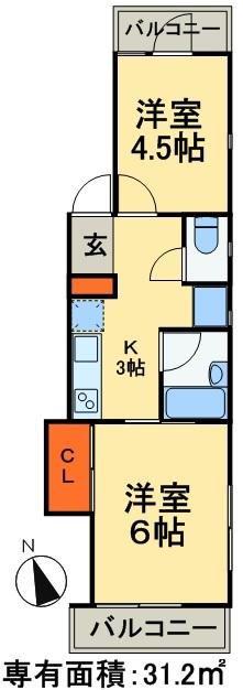 ぱるまつど(2K/3階)の間取り写真