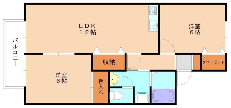 ジョイフルタウン日の里B(2LDK/1階)の間取り写真