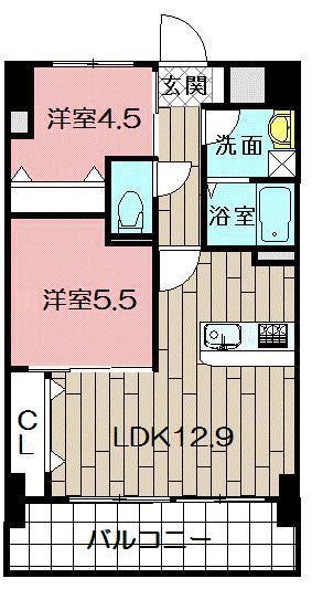 ルーブル黄金(2LDK/7階)の間取り写真