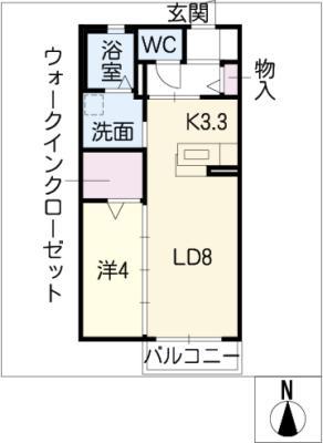 ディアス名和(1LDK/2階)の間取り写真