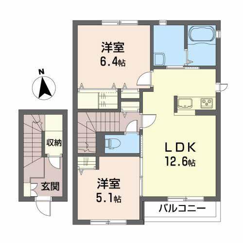 シャーメゾン光(2LDK/2階)の間取り写真