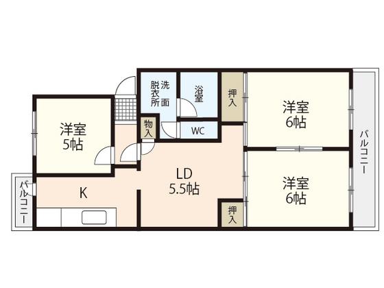 鈴が峰第5団地 4号棟(3DK/5階)の間取り写真