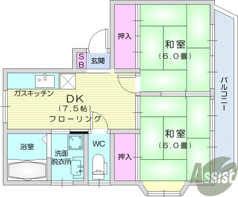 TレジデンスⅠ(2DK/1階)の間取り写真