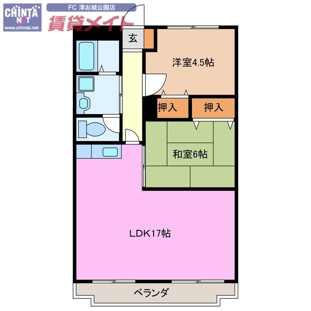エクスクリエ桜橋(2LDK/2階)の間取り写真