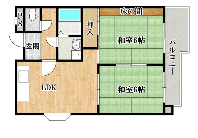 新栄プロパティー恵我之荘(2LDK/4階)の間取り写真