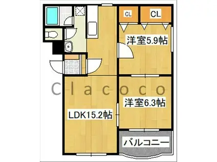 キャメリアA(2LDK/1階)の間取り写真