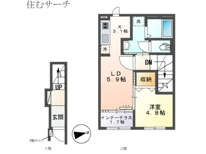 ラ・トレフル(1LDK/2階)の間取り写真