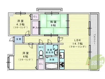 千里パノラマハイツⅡ(3LDK/1階)の間取り写真
