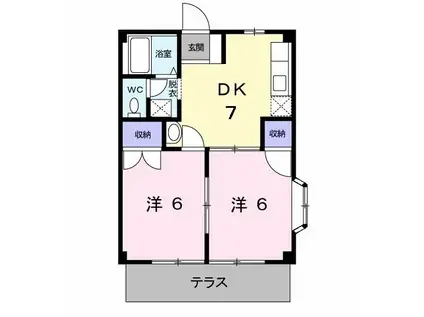コーポシャインII(2DK/1階)の間取り写真