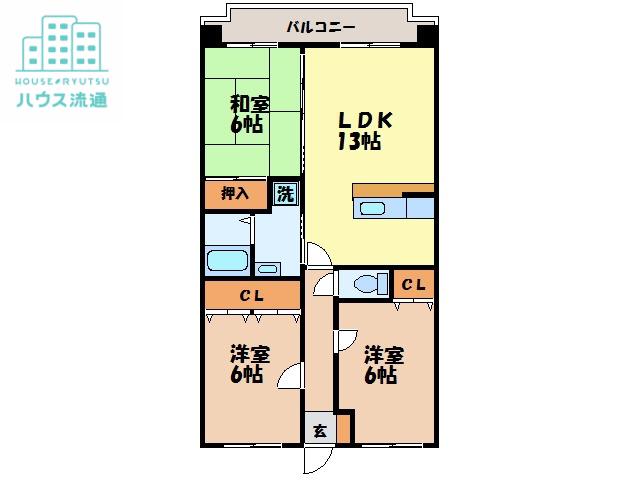 ハイネスアオヤマ横尾(3LDK/2階)の間取り写真