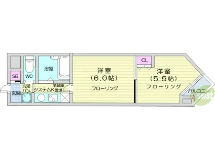 バリュー大和町(2K/4階)の間取り写真