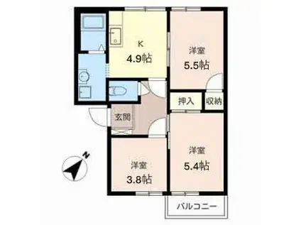 ボナール高塚台(3K/1階)の間取り写真