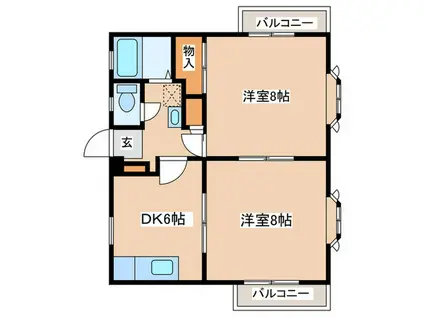 コーポランジュ(2DK/2階)の間取り写真