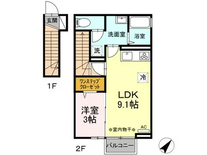 ライトハウス(1LDK/2階)の間取り写真