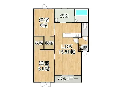 西13南13丁目マンション(2LDK/3階)の間取り写真