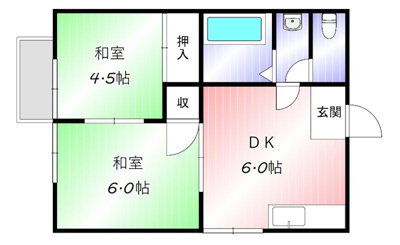古川コーポ(2DK/2階)の間取り写真