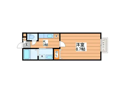 ヴィルボナール(1K/2階)の間取り写真