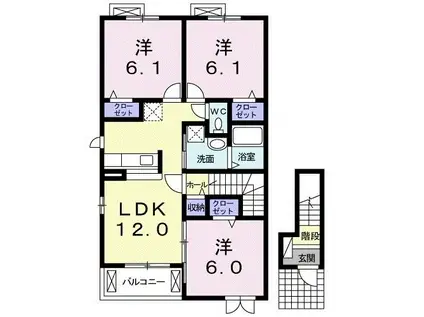 リヴァリエ II(3LDK/2階)の間取り写真
