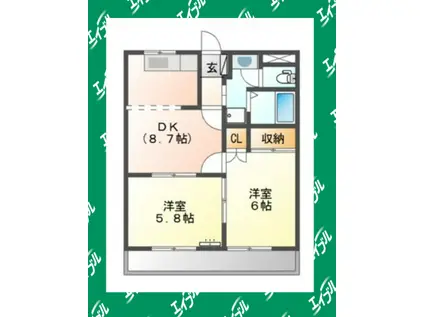 アルカディア(2DK/4階)の間取り写真