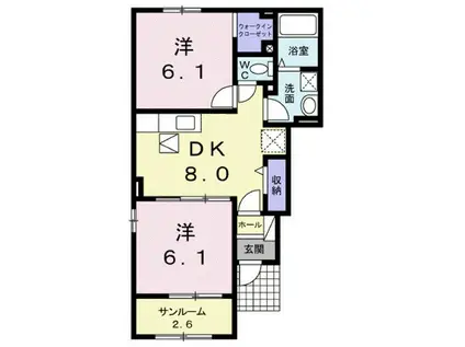 ラ グリシーヌA(2DK/1階)の間取り写真