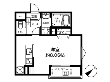 グレイスフィールズ稲田堤(1K/3階)の間取り写真