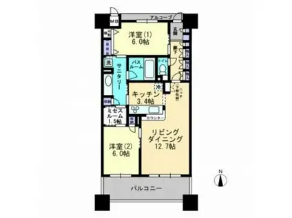 アルファステイツ桃太郎大通(2LDK/13階)の間取り写真