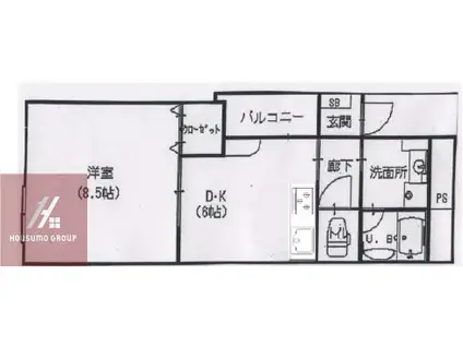 シャルマン中宮(1DK/2階)の間取り写真