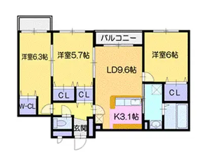 アクアトピア清田II(3LDK/3階)の間取り写真