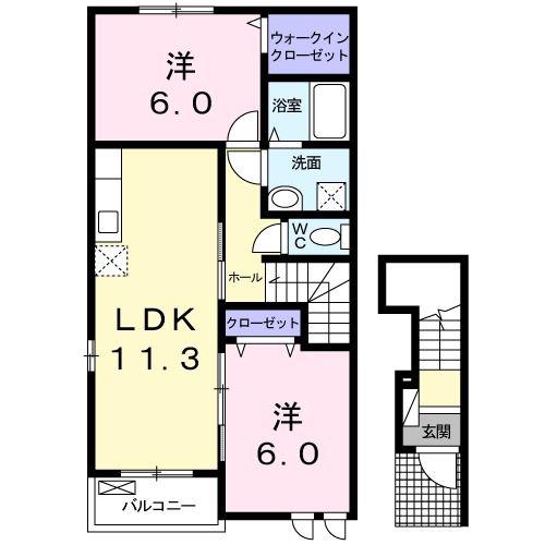 ヴィオラ・カーサE棟(2LDK/2階)の間取り写真
