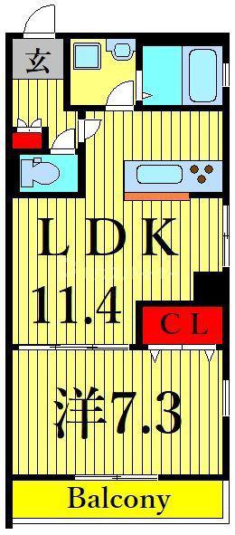 ローズウッド篠崎(1LDK/4階)の間取り写真