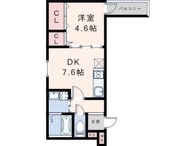 フジパレス湯里III番館(1DK/2階)の間取り写真