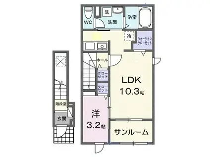 ラポールVII(1LDK/2階)の間取り写真