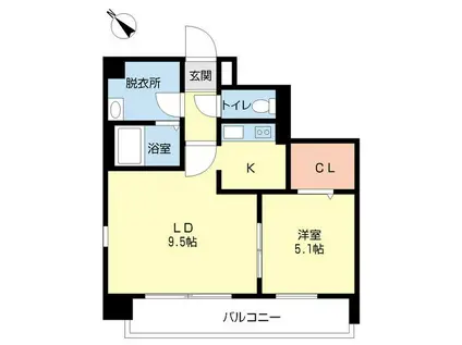 レジュイール東中通(1LDK/3階)の間取り写真