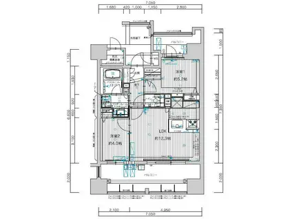 グランフォーレ千早マークスクエアウエストウイング(2LDK/2階)の間取り写真