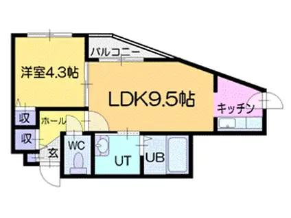 オルセー厚別中央III(1LDK/2階)の間取り写真
