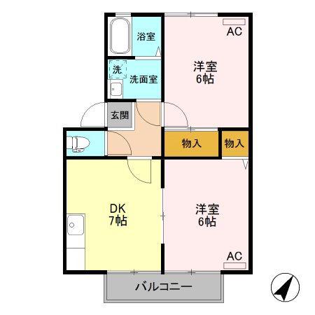 ハイツアイビス(2DK/1階)の間取り写真